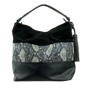 DAVID JONES Tote Purse Handbag Bag Black Vegan Leather Faux Suede Snake